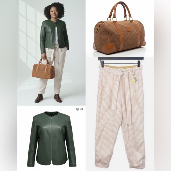 ❌sold❌Luxury Travel Capsule | Celine Boston Bag Olive Leather Jacket Ted Baker - Picture 2 of 6